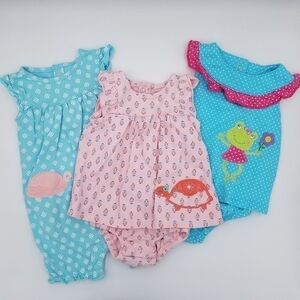 3 Rompers Turtle Frog 3-6m